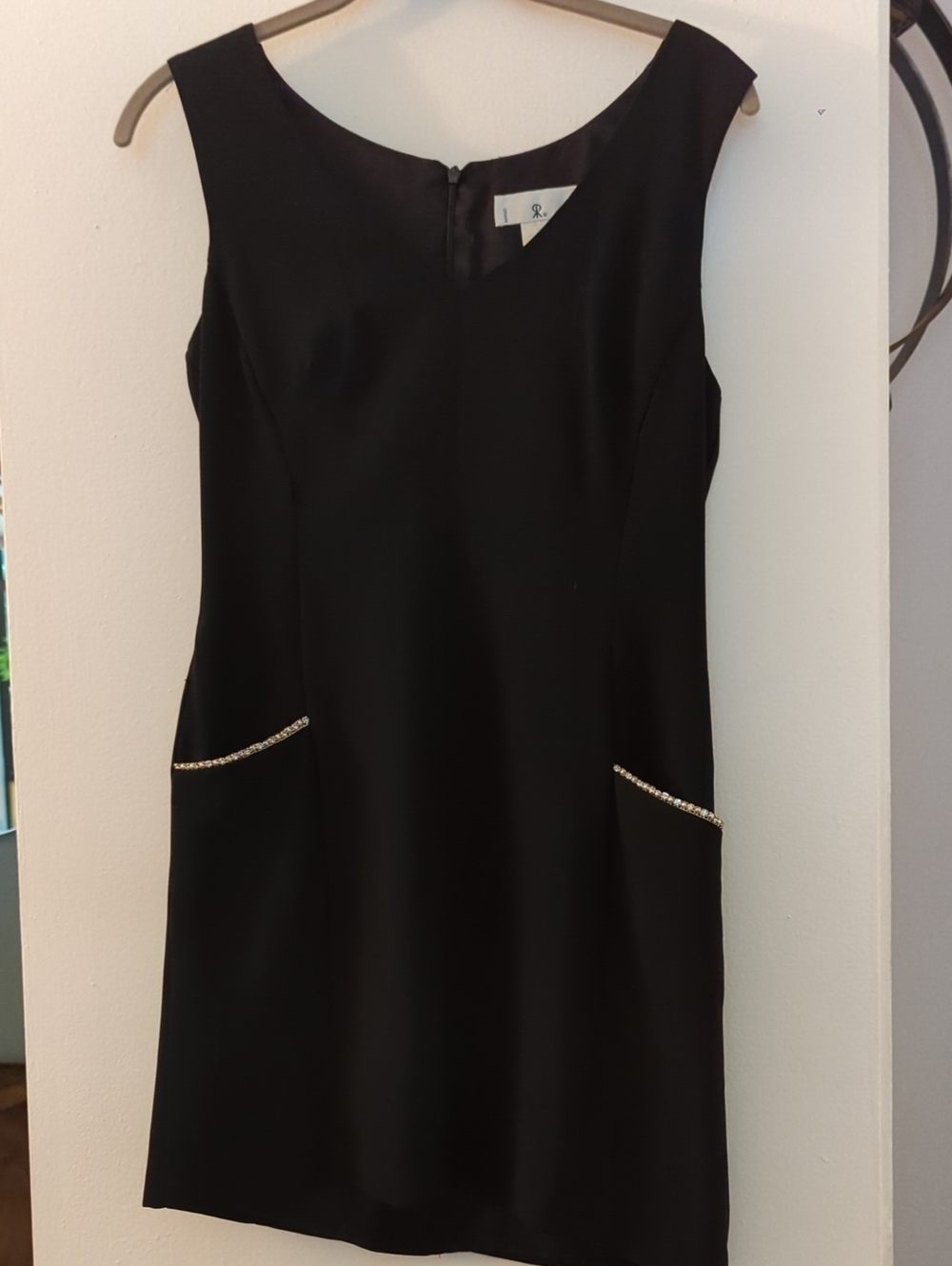 Rampage Black Sleeveless Mini Dress with Beaded Pocket Detail